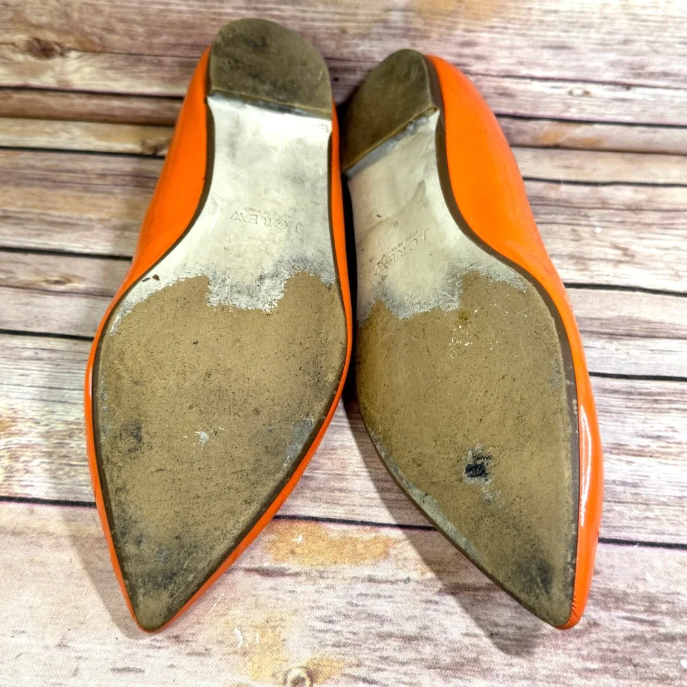 J.Crew Womens Bright Orange Patent Leather Point To Flat Shoes Made In Italy 9